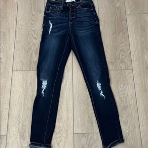 KanCan Women's Dark Blue Distressed Skinny Jeans